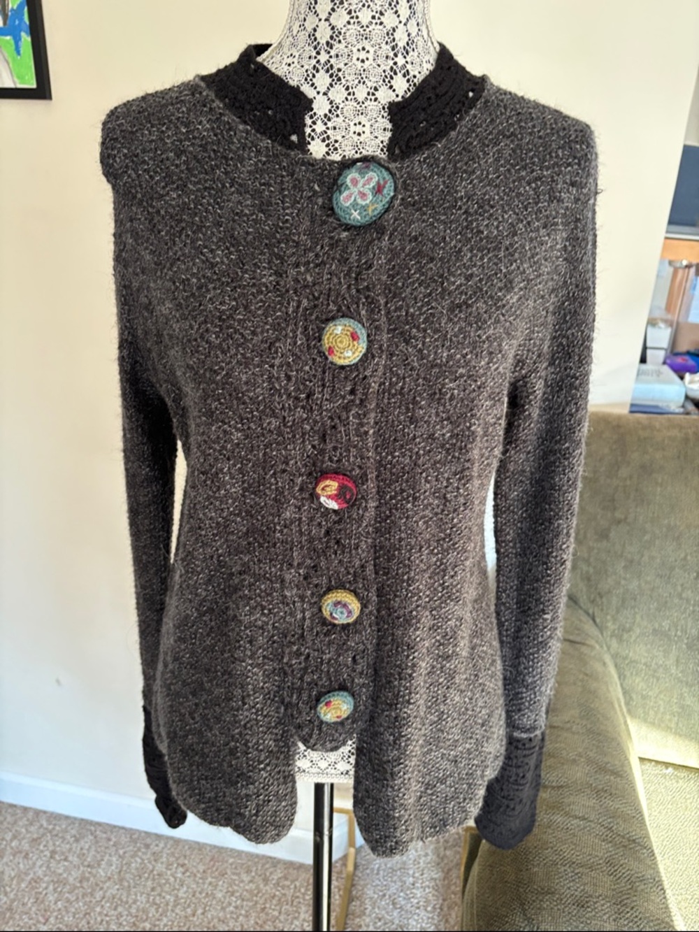 Little Journeys Chicago Ladies  Alpaca blend Multi Button Boho Cardigan-L
